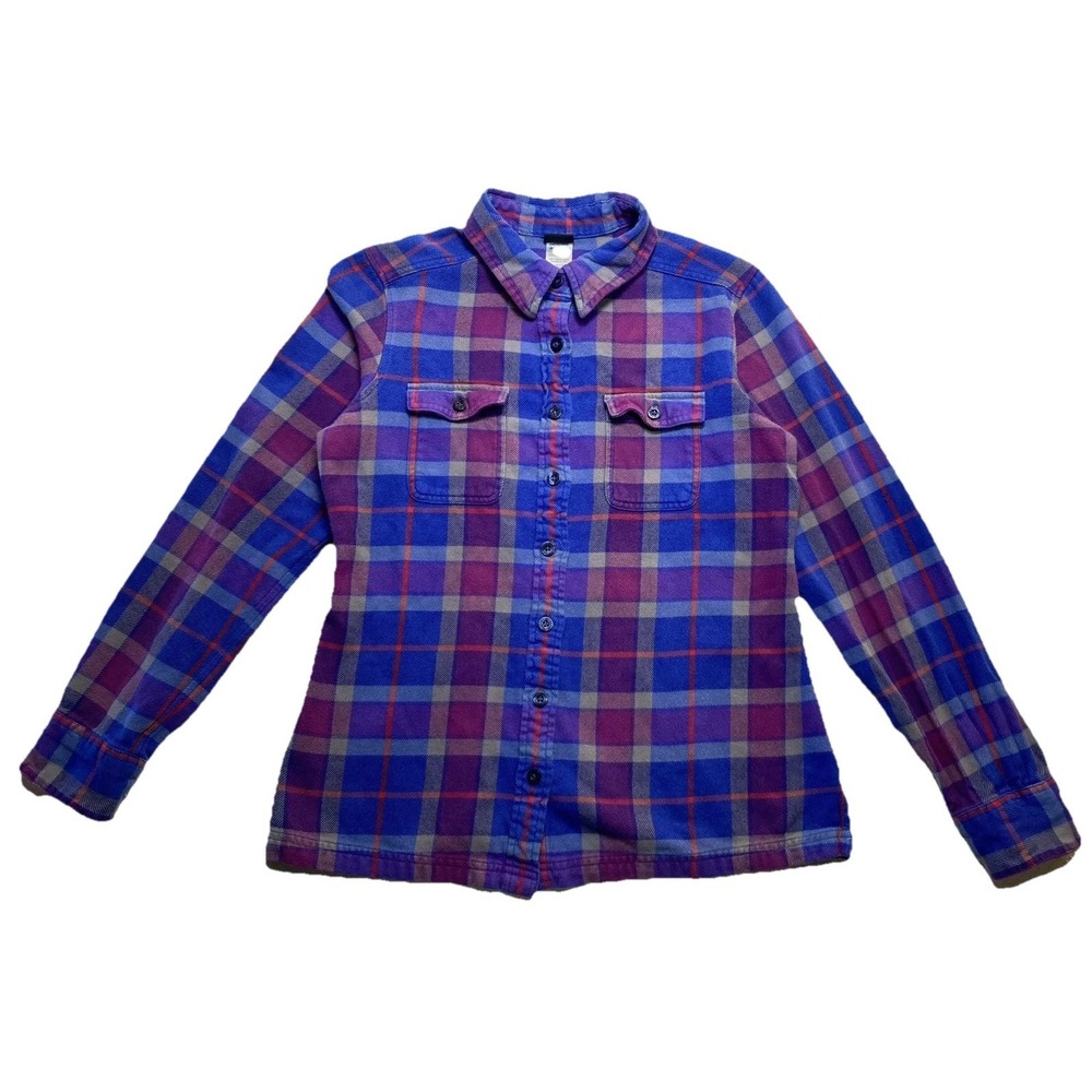 Patagonia Long Sleeve Fjord Flannel Shirt Purple Blue Plaid Women's Size 6